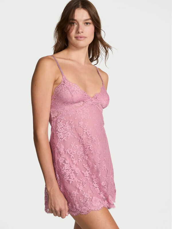Victorias Secret DA-Twinkle Strap Lace Mini Slip Dress