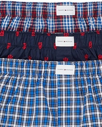 세이브돈(savdon),[3장 묶음/허리44~46"] Tommy Hilfiger Underwear 3 Pack Cotton Classics Woven Boxers (Red Plaid)