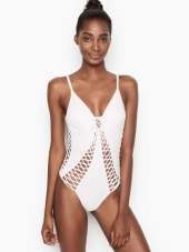 Miss Bikini: Black&White Lattice Cutout V-plunge One-piece