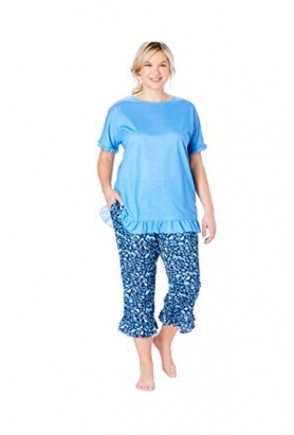 세이브돈(savdon),[~5XL]Dreams & Co. Women's Plus Size Cool Dreams Ruffled Capri Pajama Set