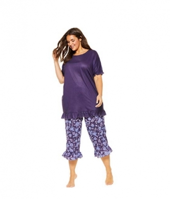 세이브돈(savdon),[~5XL]Dreams & Co. Women's Plus Size Cool Dreams Ruffled Capri Pajama Set