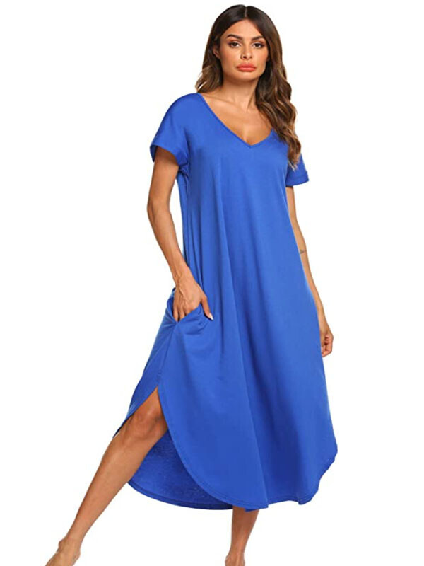 세이브돈(savdon),Ekouaer Nightgowns Womens V Neck Loungewear Short Sleeve Sleepwear Plus Size Night Wear
