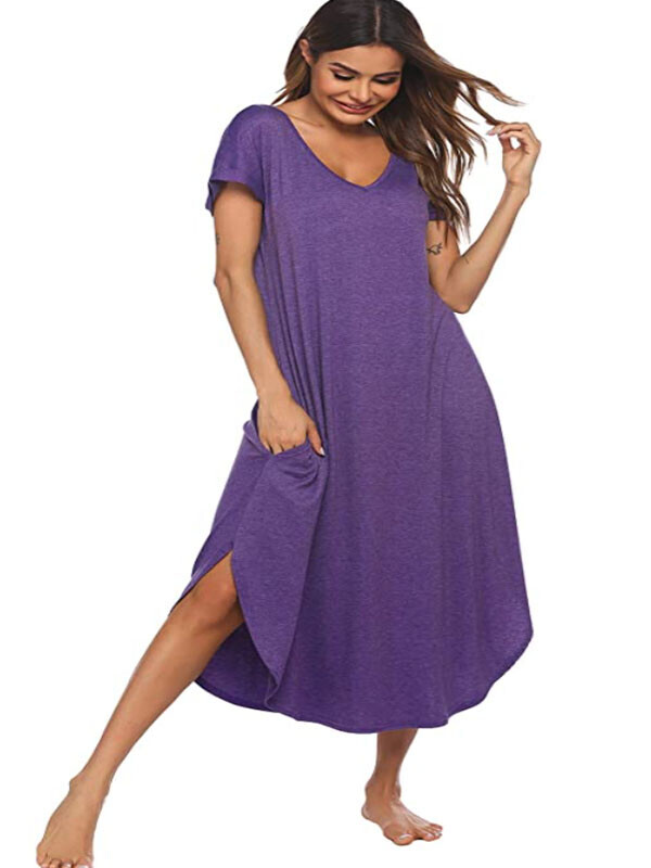 세이브돈(savdon),Ekouaer Nightgowns Womens V Neck Loungewear Short Sleeve Sleepwear Plus Size Night Wear