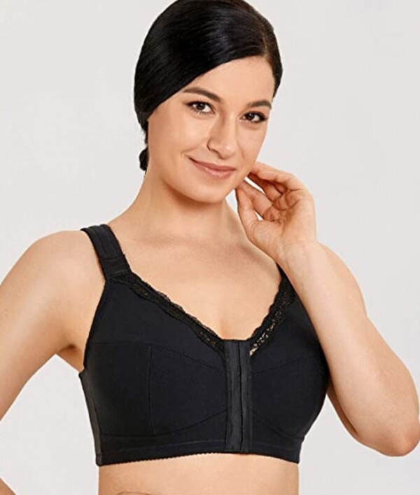 LAUDINE Women's Cotton Plus Size Front Closure Wireless Support Posture Bra