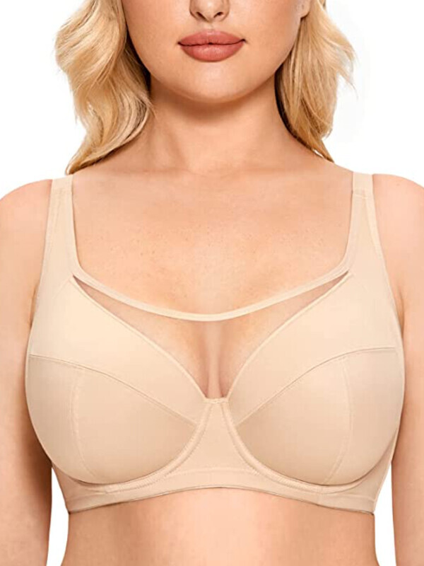 세이브돈(savdon),DELIMIRA Women's Plus Size Bra Underwire Support Full Coverage Unlined Lace Breathable Bras
