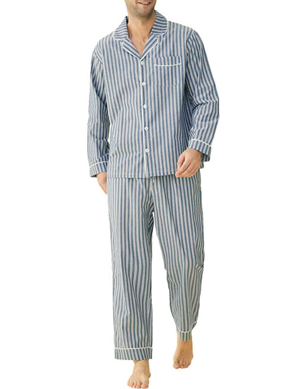 [세트]Latuza Men's Lightweight Cotton Pajamas Long Sleeves Shirt Pants Set