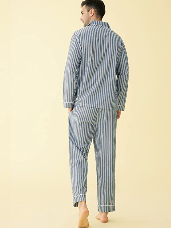 세이브돈(savdon),[세트]Latuza Men's Lightweight Cotton Pajamas Long Sleeves Shirt Pants Set