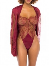 [세트]OLL/Elishia Lace Thong Teddy & Satin Robe Set