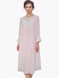 MMissy(L&H) Soft Nightgown Women Sleepwear Crochet Trim Long Sleep Dress