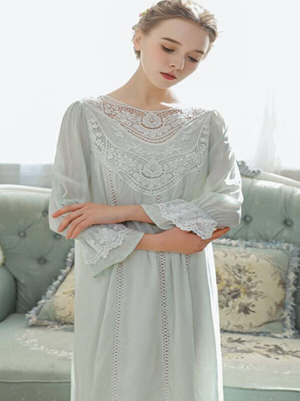 세이브돈(savdon),MMissy(L&H) Soft Nightgown Women Sleepwear Crochet Trim Long Sleep Dress