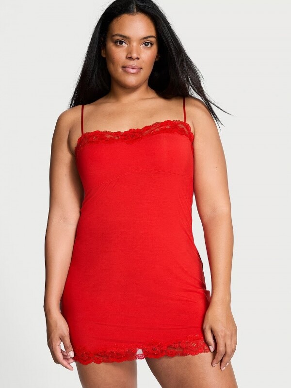 세이브돈(savdon),Victorias Secret Modal Soft & Lace Trim Straight-Neck Slip Dress
