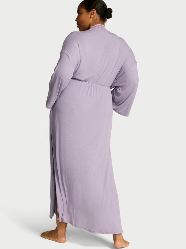 Victorias Secret Ribbed Modal Lace-Trim Long Robe