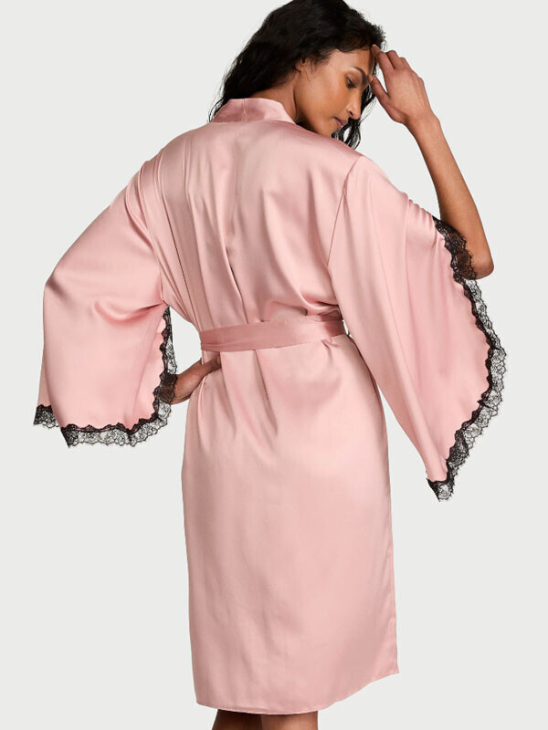 Victorias Secret Satin Rose Lace-Trim Midi Robe