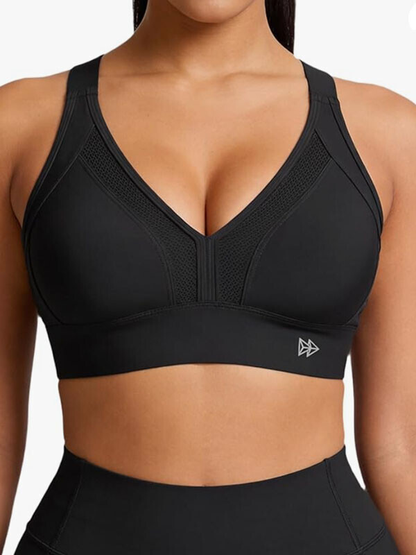 브이넥의  노와이어 러닝 스포츠 브라