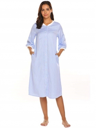 세이브돈(savdon),Ekouaer Womens Striped Sleepwear Button Dwon House Dress Short Sleeve Duster Nightgown