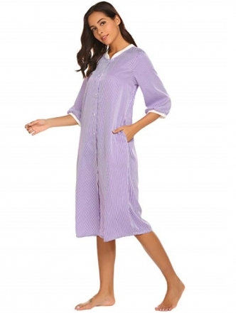 세이브돈(savdon),Ekouaer Womens Striped Sleepwear Button Dwon House Dress Short Sleeve Duster Nightgown