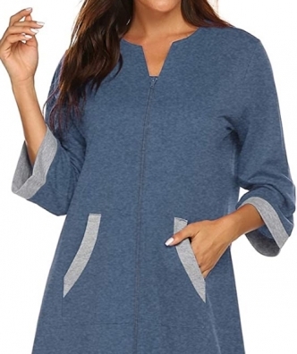 세이브돈(savdon),Ekouaer Women Zipper Robe 3/4 Sleeves Loungewear Full Length Sleepwear Pockets Housecoa
