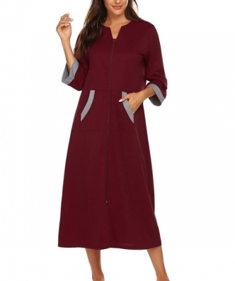 세이브돈(savdon),Ekouaer Women Zipper Robe 3/4 Sleeves Loungewear Full Length Sleepwear Pockets Housecoa