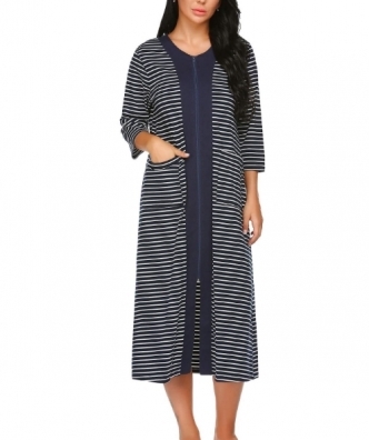 세이브돈(savdon),Ekouaer Zipper Front Housecoat Short Sleeve & Half Sleeve Zip Nightgown Long Houedress with Pocket