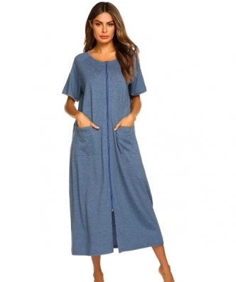 세이브돈(savdon),Ekouaer Women Zipper Robe Loungewear Full Length Sleepwear Pockets Housecoa