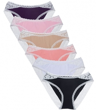 세이브돈(savdon),[80~110/6장 묶음]COSOMALL Women's Cotton Lace Panties Trim Briefs Comfort Bikini Underwear Pack of 6